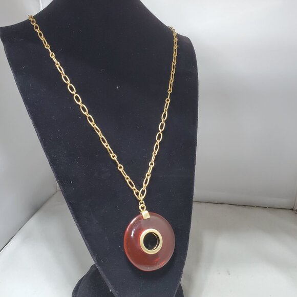 Banana Republic round red resin with gold chain pendant necklace - Picture 1 of 8